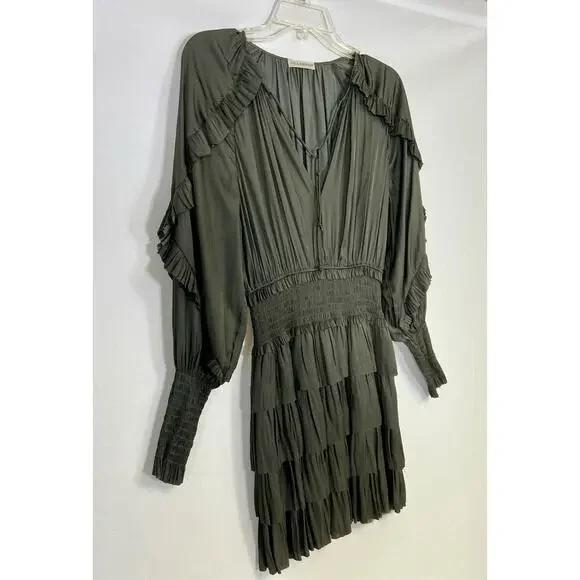 Ulla Johnson Soraya Dress Size Mini Long Sleeve Olive Green Sz 2